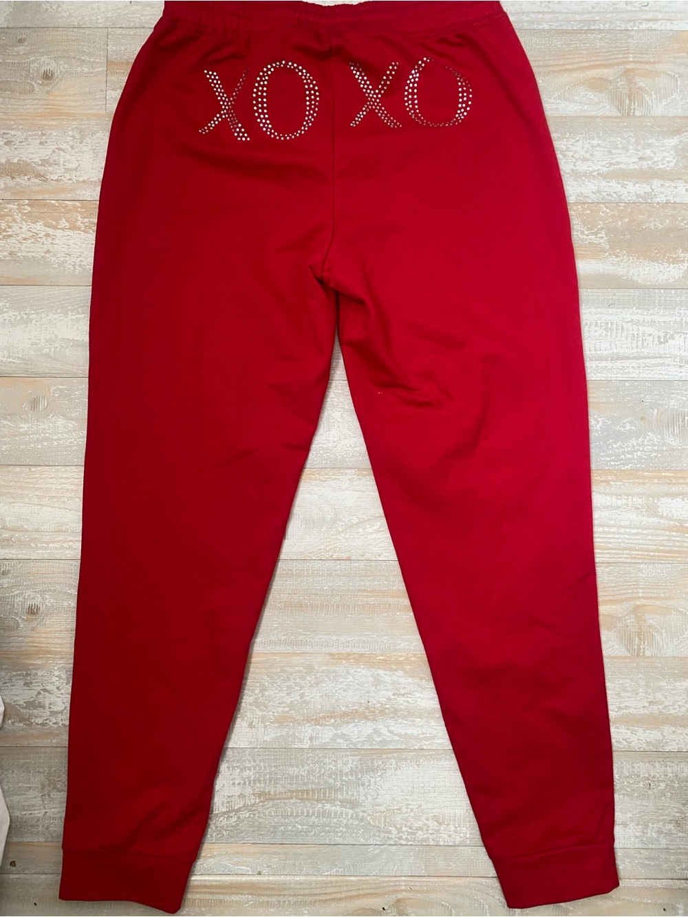 Red Jogger Pants with XO Rhinestone Detail